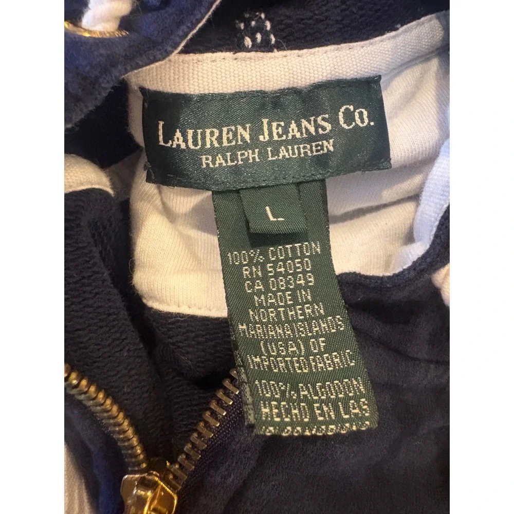 Lauren Jeans Co Ralph Lauren Navy Blue Full Zip Hoodie Sweatshirt Large - Picture 2 of 9